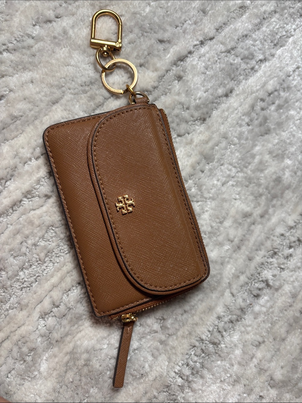 Tory Burch Tan/Brown Saffiano Leather Key Card Pouch with Gold Hardware